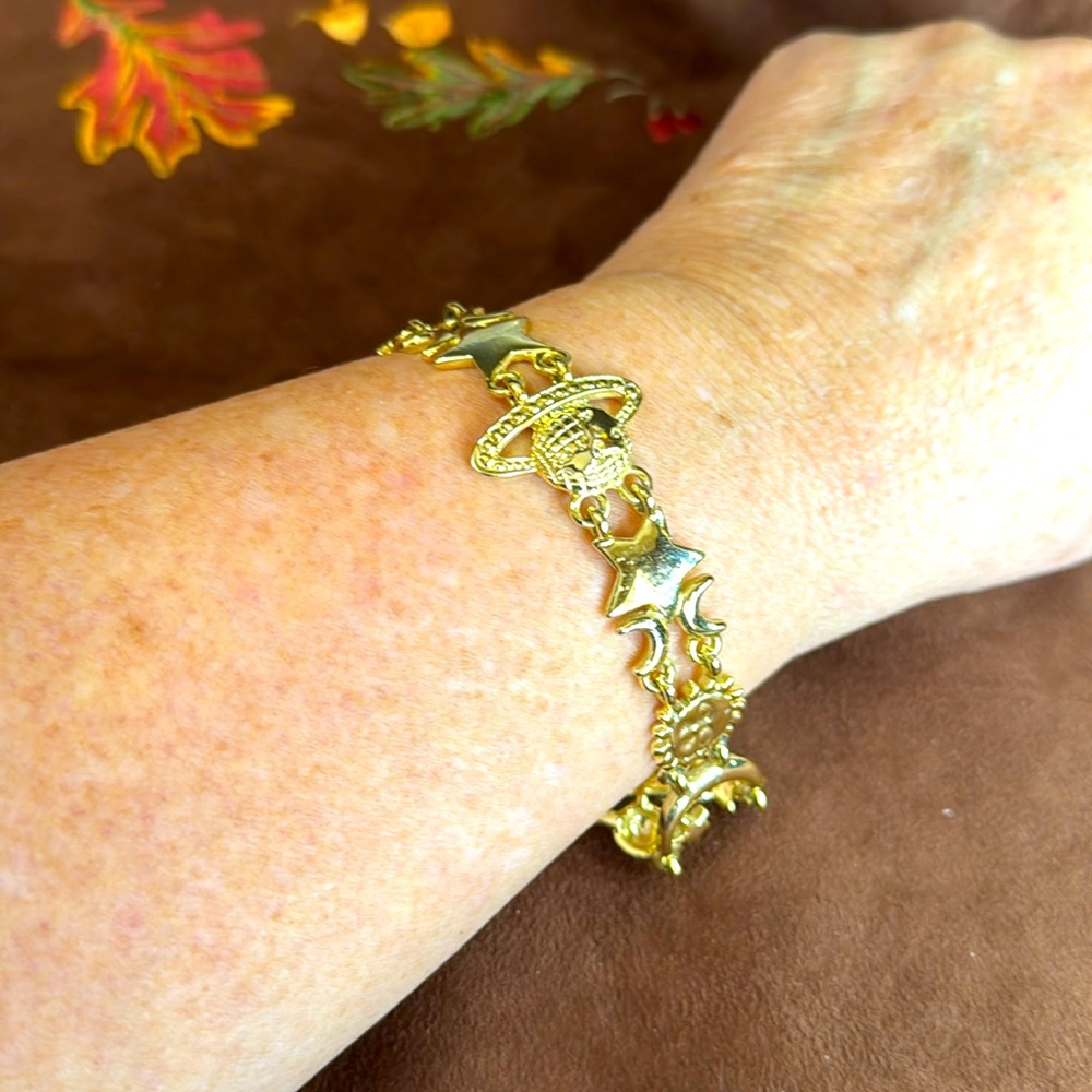 Gold Galaxy, moon , stars & sun bracelet